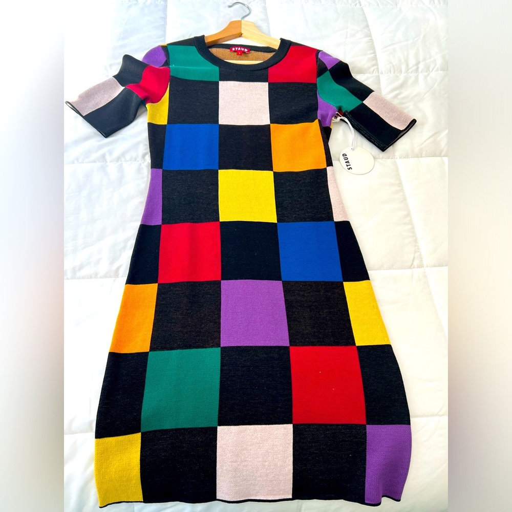 Staud Omars Cotton Knitted Multicolored Knit Dress Size S